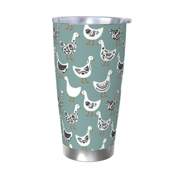 Daiia cartoon geese Printed 20oz Insulated Coffee Cup with Straw Topper, Fully Spill Proof Travel Coffee Mug, Stainless Steel Tumbler for Work Home Outdoor Car-Without Straw