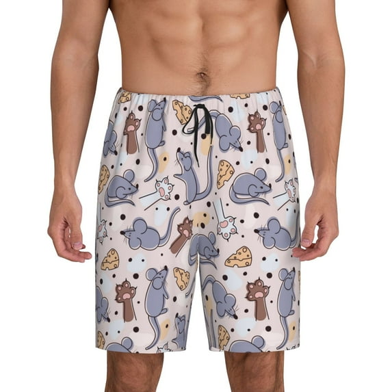 Daiia cartoon mouse Pattern Mens Woven Stretch Pajama Short,Short Pajama Pants-Small