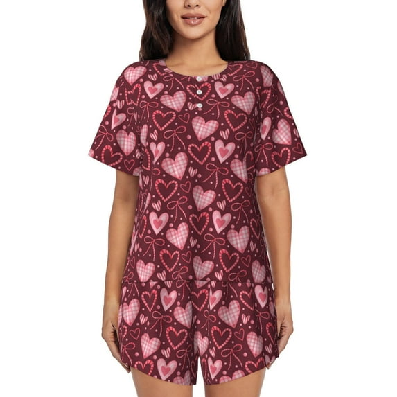 Daiia colorful Heart Pattern Womens Pajama Sets Short Sleeve Pajamas for Women Sets Soft Lounge Sets Casual Round Neck Sleepwear PJS-4X-Large