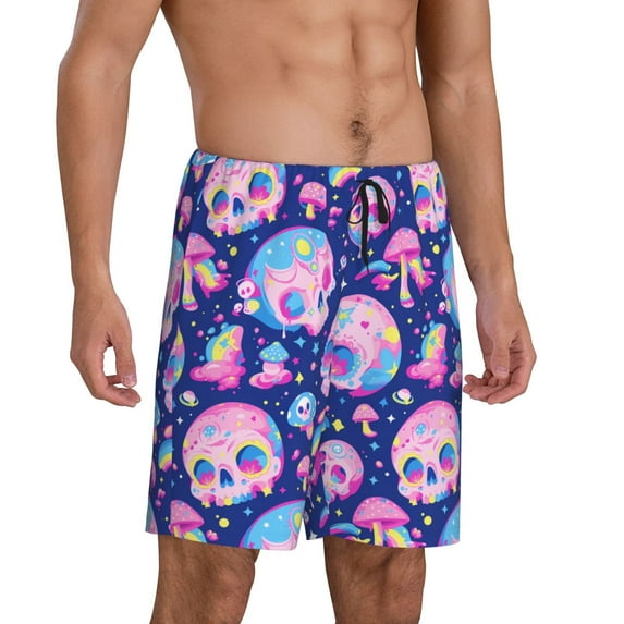Daiia colorful Skull mushroom rainbow Mens Woven Stretch Pajama Short,Short Pajama Pants-XX-Large