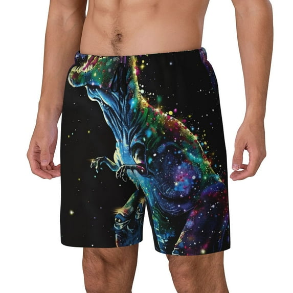 Daiia colorful flames dinosaur Mens Swim Trunks Swim Shorts Quick Dry Swim Shorts with Mesh Lining Pockets-X-Large