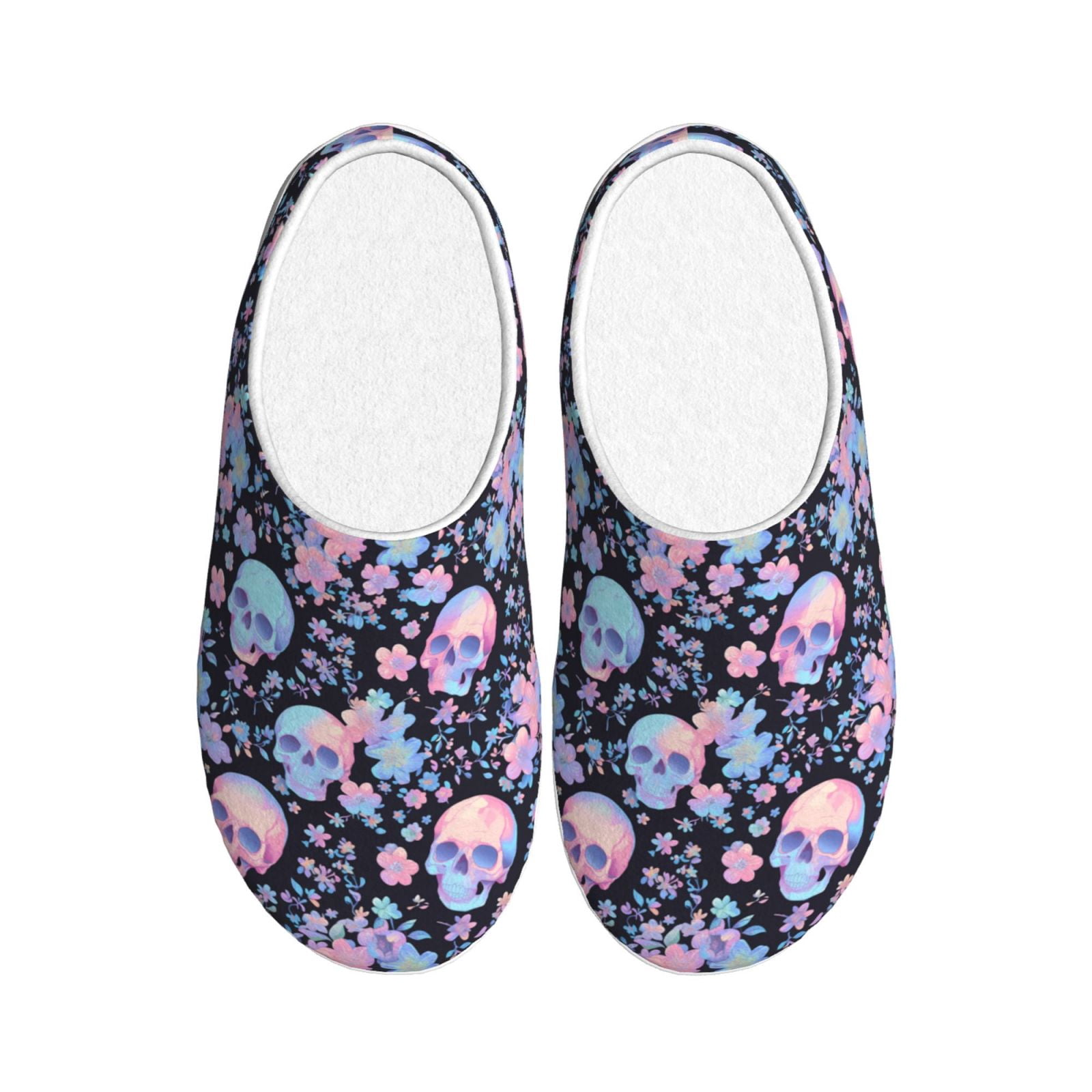 Floral Rose Sugar Skull Skeleton Girly Pattern Print Premium Home Slippers main image 0