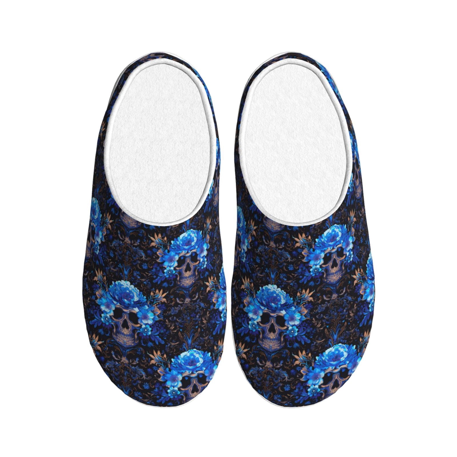 Floral Rose Sugar Skull Skeleton Girly Pattern Print Premium Home Slippers