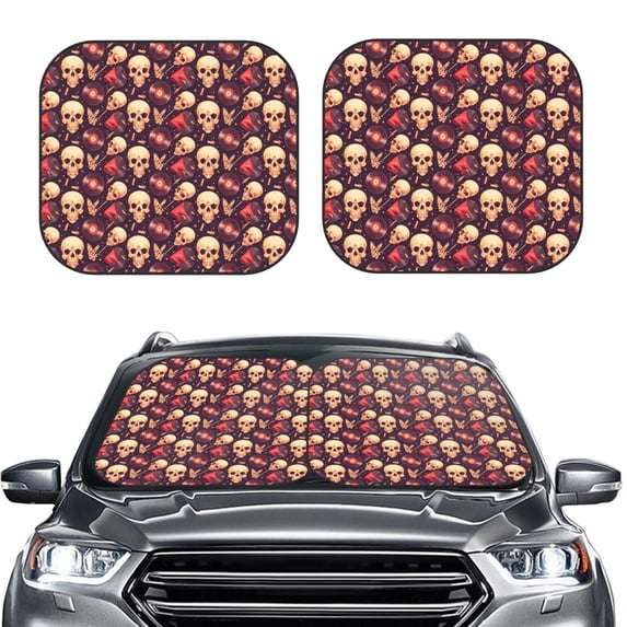 Daiia cool rock Skull record 2PCS Car Windshield Sun Shade, Foldable Sun Shield for Car Front Window, Auto Sun Blocker Visor Protector Universal for Truck SUV Pickup-Small