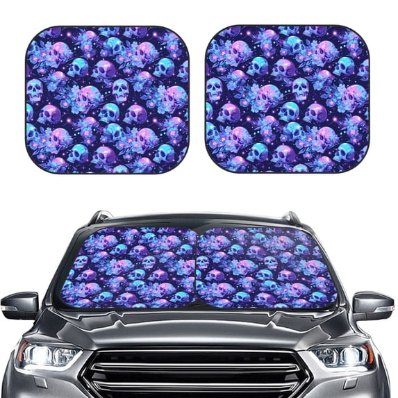 Daiia crystal Skull flower star 2PCS Car Windshield Sun Shade, Foldable Sun Shield for Car Front Window, Auto Sun Blocker Visor Protector Universal for Truck SUV Pickup-Medium