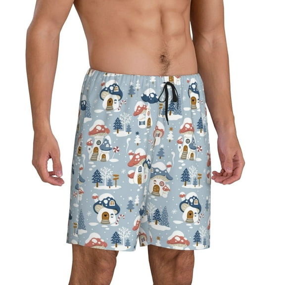 Daiia cute Mushroom Village Mens Woven Stretch Pajama Short,Short Pajama Pants-Large