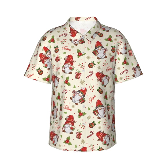 Daiia cute Santa with Gifts Hawaiian Shirt for Men Gentle Cotton Regular Short Sleeve Casual-Medium