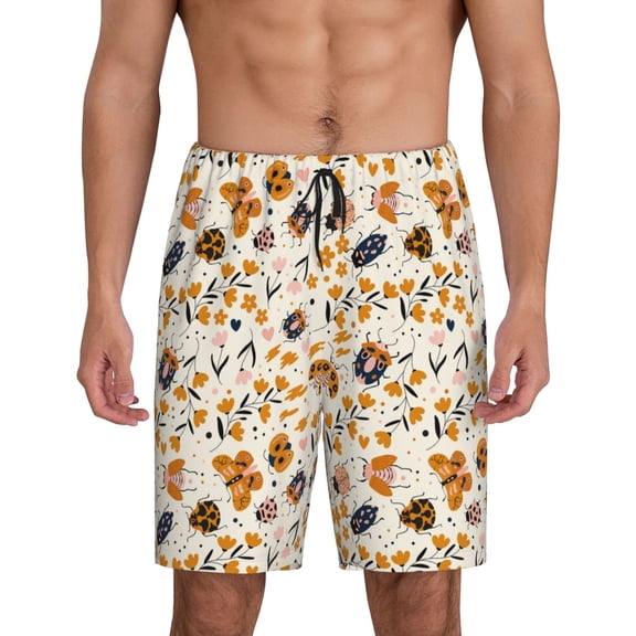 Daiia cute insects Pattern Mens Woven Stretch Pajama Short,Short Pajama Pants-Small
