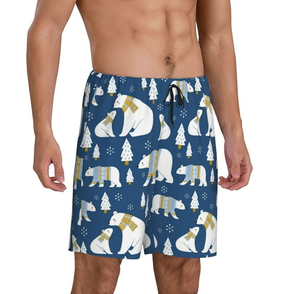 Daiia cute winter bear Mens Woven Stretch Pajama Short,Short Pajama Pants-4X-Large
