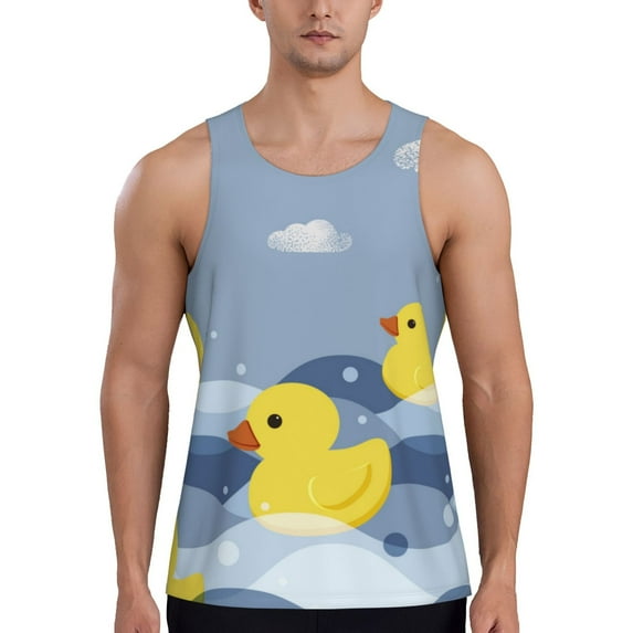 Daiia ducklings swim on the sea waves Printed Men's Quick Dry Fit Muscle Tank Top Slim-Fit Tank Workout Tank Top Lightweight Sports Tank Top-4X-Large