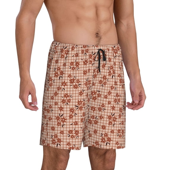 Daiia fall flower plaid Mens Woven Stretch Pajama Short,Short Pajama Pants-X-Large