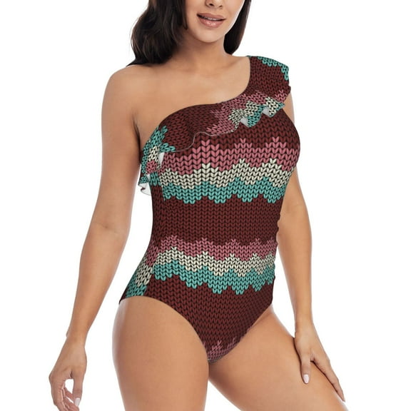 Daiia fall leaf Element Women's One Piece Swimsuits Personalized One Shoulder Swimwear Asymmetric Ruffle Bathing Suits-Small