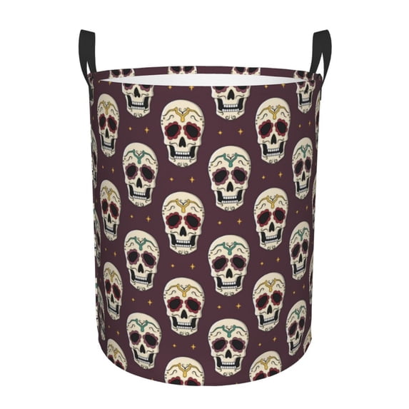 Daiia funny Skull star Round Laundry Basket with Handles Thickened Waterproof Circular hamper,Dirty Clothes Storage Basket for Bedroom,Bathroom,College Dorm-Small