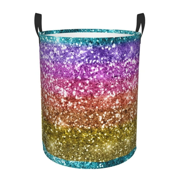 Daiia glitter Rainbow Laundry Hamper With Handles Large Storage Basket/Toy Organizer/Dirty Clothes Collapsible Waterproof For College Dorms, Bedroom,Bathroom