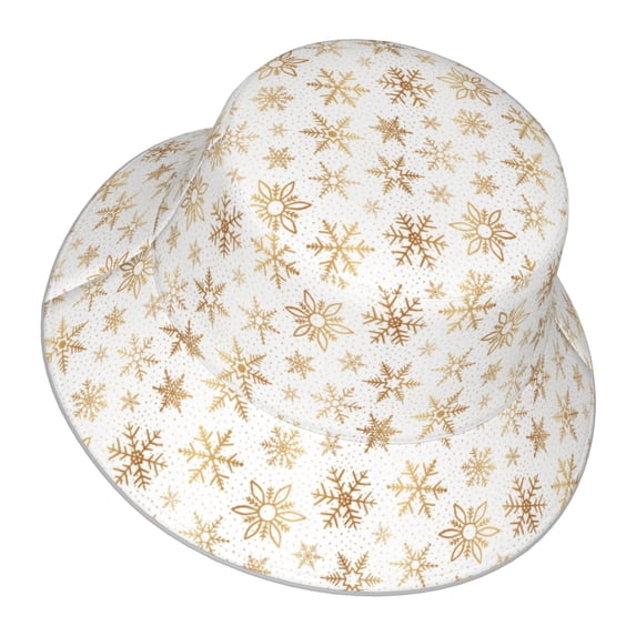 Daiia gold Snowflake print Pattern Bucket Hat - Trendy Cotton Sun Hat for Beach, Golf, Fishing - Fun Outdoor Vacation Boonie for Men and Women