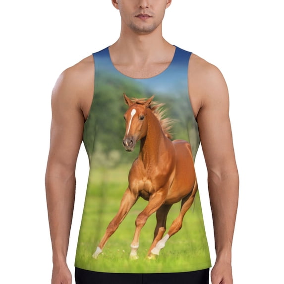 Daiia horse running freely Printed Men's Quick Dry Fit Muscle Tank Top Slim-Fit Tank Workout Tank Top Lightweight Sports Tank Top-X-Large