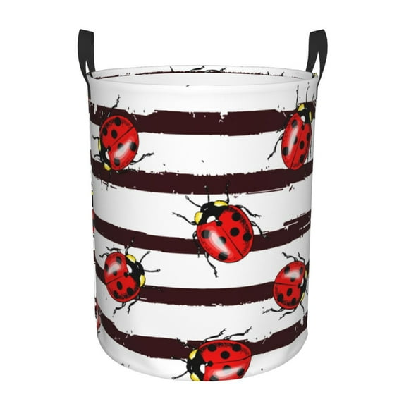 Daiia ladybugs On Black And White Striped1 Laundry Hamper With Handles Large Storage Basket/Toy Organizer/Dirty Clothes Collapsible Waterproof For College Dorms, Bedroom,Bathroom