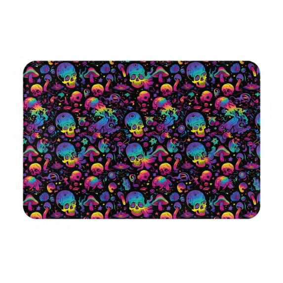 Daiia mushroom colorful Skull Front Door Mat, Heavy Duty Durable Welcome Mat for Outdoor Indoor, Dirt Trapper Waterproof Super Absorbent Door Mat, 16" x 24"
