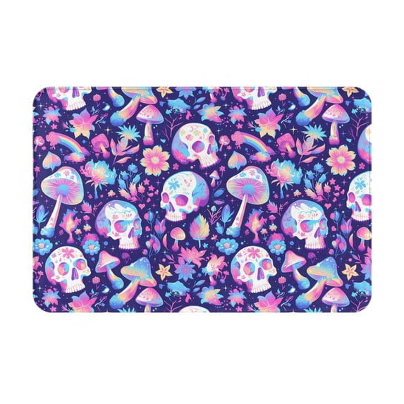 Daiia mushroom rainbow Skull cartoon Front Door Mat, Heavy Duty Durable Welcome Mat for Outdoor Indoor, Dirt Trapper Waterproof Super Absorbent Door Mat, 16" x 24"