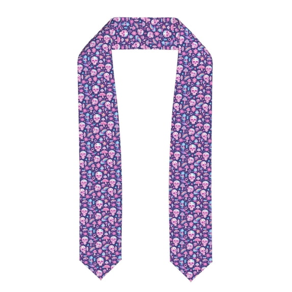 Daiia mushroom rainbow color Skull Pattern Graduation Shawl Stole – Satin Graduation Stole Academic Stole Non-Slip Design-Flattened