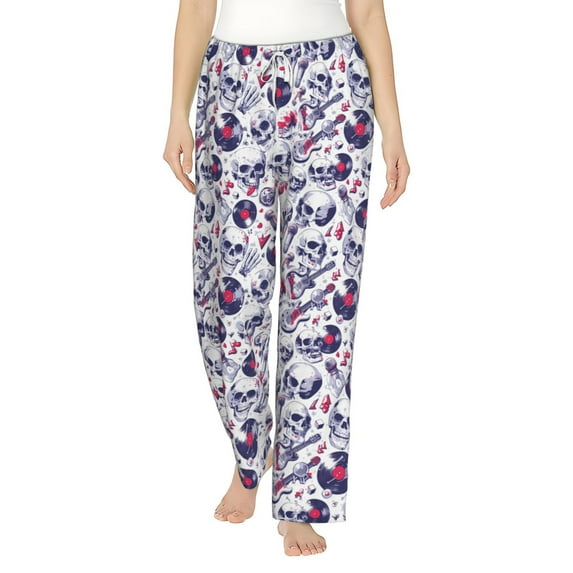 Daiia music Skull record mike Women's Sleep Pant with Pockets and Drawstring,Pajama Pants-Small