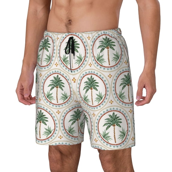 Daiia palm trees Pattern Mens Swim Trunks Swim Shorts Quick Dry Swim Shorts with Mesh Lining Pockets-Medium
