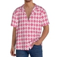 thumbnail image 1 of Daiia pink argyle Pattern Men's Linen Shirts Short Sleeve Casual Shirts Button Down Shirt for Men Beach Summer Wedding Shirt-XX-Large, 1 of 5
