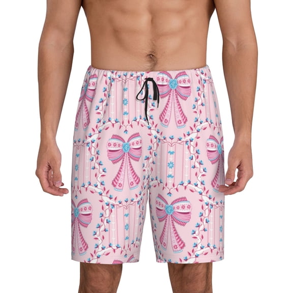 Daiia pink bows Pattern Mens Woven Stretch Pajama Short,Short Pajama Pants-Large