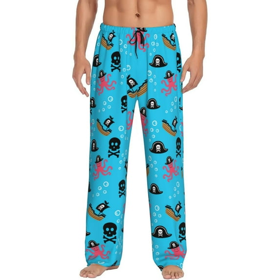 Daiia pirate Octopus Pattern Men's Sleep Pant with Pockets and Drawstring,Pajama Pants-X-Large