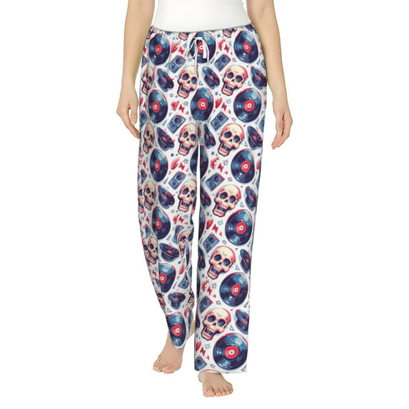 Daiia record rock music Skull Women's Sleep Pant with Pockets and Drawstring,Pajama Pants-Small