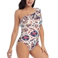 thumbnail image 1 of Daiia rock Skull record Retro Women's One Piece Swimsuits Personalized One Shoulder Swimwear Asymmetric Ruffle Bathing Suits-XX-Large, 1 of 8
