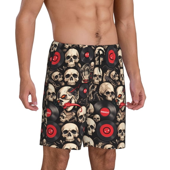 Daiia rock record Skull Mens Woven Stretch Pajama Short,Short Pajama Pants-Large