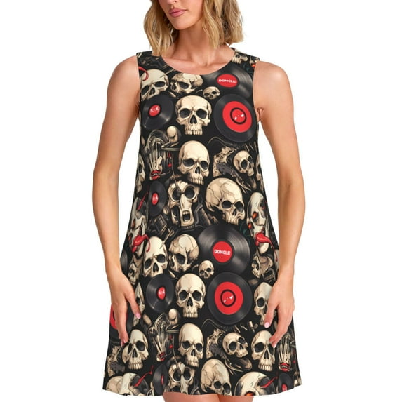 Daiia rock record Skull Print Women's Dresses 2025 Trendy Short sleeve Dresses Casual Baggy Flowy Maxi Sun Dresses