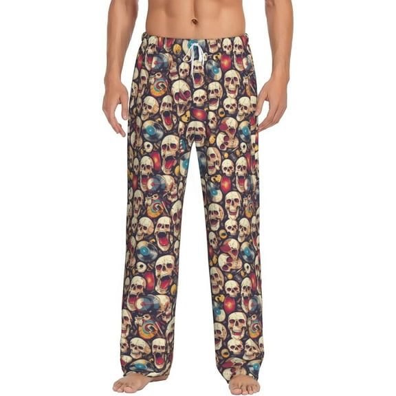 Daiia rock record music Skull Men's Sleep Pant with Pockets and Drawstring,Pajama Pants-XX-Large