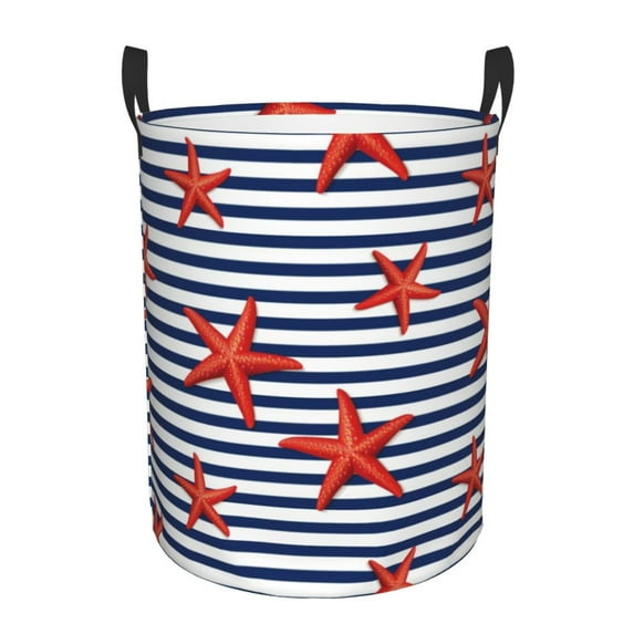 Daiia starfish Navy Blue Stripe Laundry Hamper With Handles Large Storage Basket/Toy Organizer/Dirty Clothes Collapsible Waterproof For College Dorms, Bedroom,Bathroom