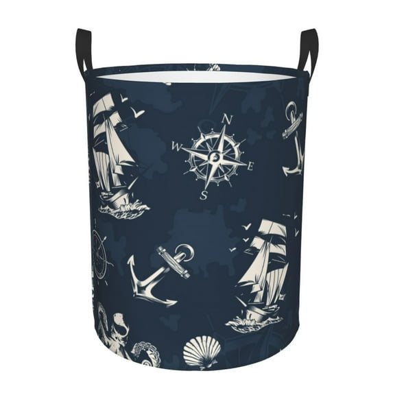 Daiia vintage Marine Laundry Hamper With Handles Large Storage Basket/Toy Organizer/Dirty Clothes Collapsible Waterproof For College Dorms, Bedroom,Bathroom