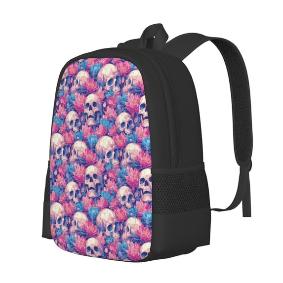 Daiia white Skull blue flower Backpack for Men and Women -Durable Backpack Large Capacity, Water-Resistant Bag with Adjustable Straps and Laptop Compartment