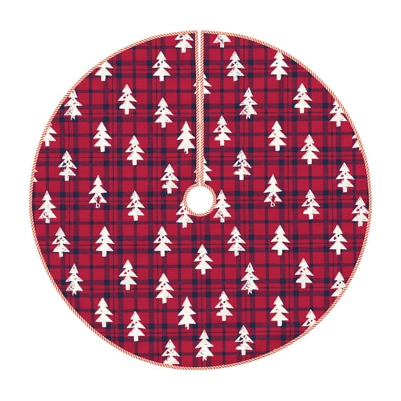 Daiia white Tree red plaid Drawing Merry Christmas Tree Skirt , Xmas Large Lace-up Tree Skirt, Santa Snowflakes Rustic Home Decorations New Year Party Farmhouse Decor-48"