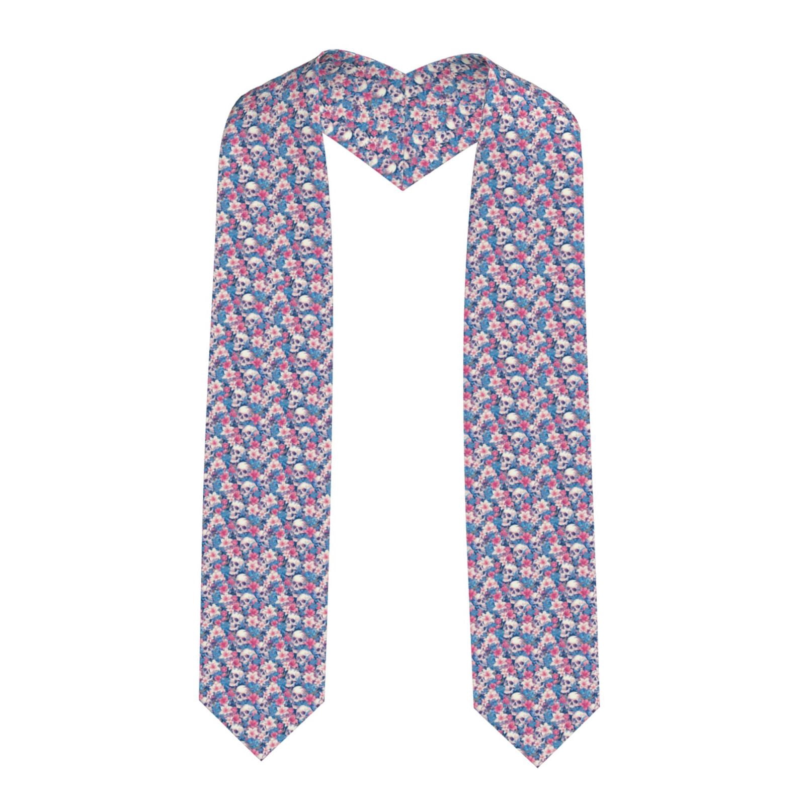 Daiia white flower Skull blue Pattern Graduation Shawl Stole – Satin ...