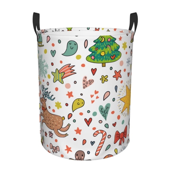 Daiia winter Christmas And New Year Deer Laundry Hamper With Handles Large Storage Basket/Toy Organizer/Dirty Clothes Collapsible Waterproof For College Dorms, Bedroom,Bathroom