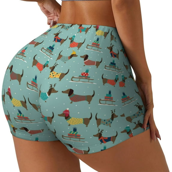 Daiia winter ski Dachshund Pattern Women's Workout Shorts Biker Shorts - High Waisted Workout Spandex Tummy Control Gym Running Yoga Shorts-Medium
