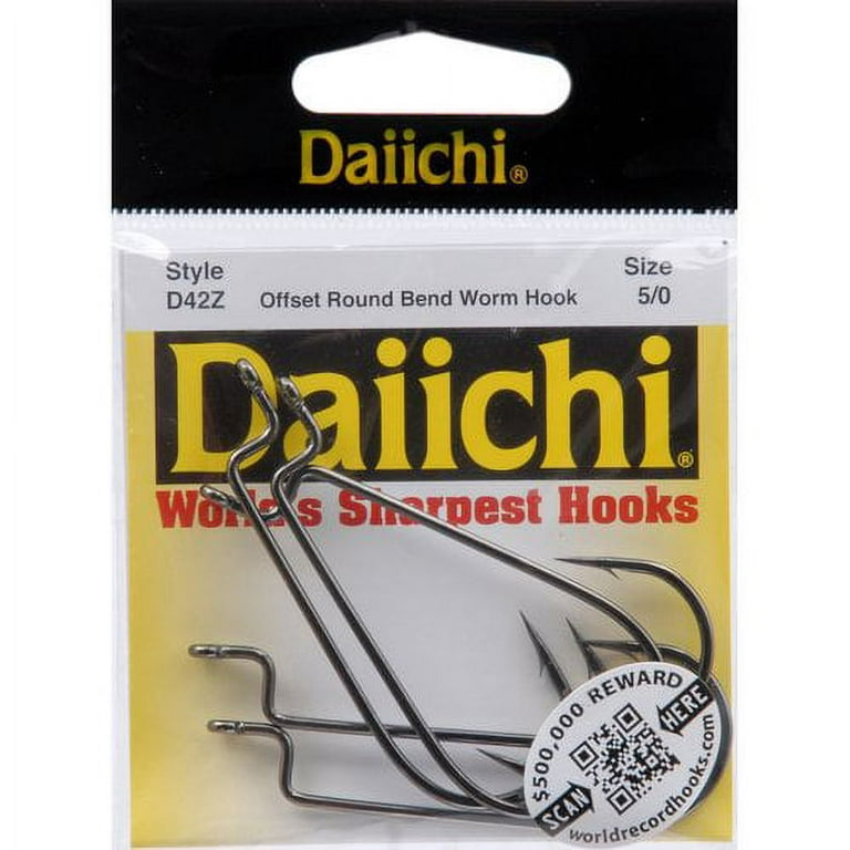 Daiichi D42Z-5/0 Worm Hook Size 5/0 Round Bend/Wide Gap Offset