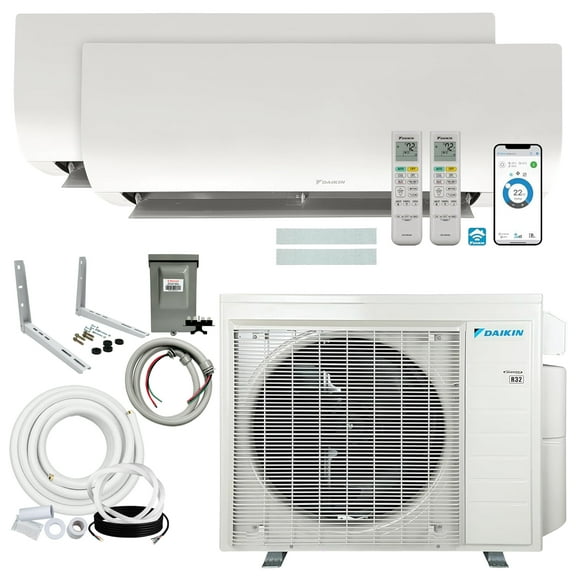 Daikin 18,000 BTU (9K + 9K) 21SEER2 2-Zone Mini Split Wi-Fi Enabled Air Conditioner Heat Pump R-32 System with Maxwell 15 ft. Installation Kit and Wall Mounting Bracket