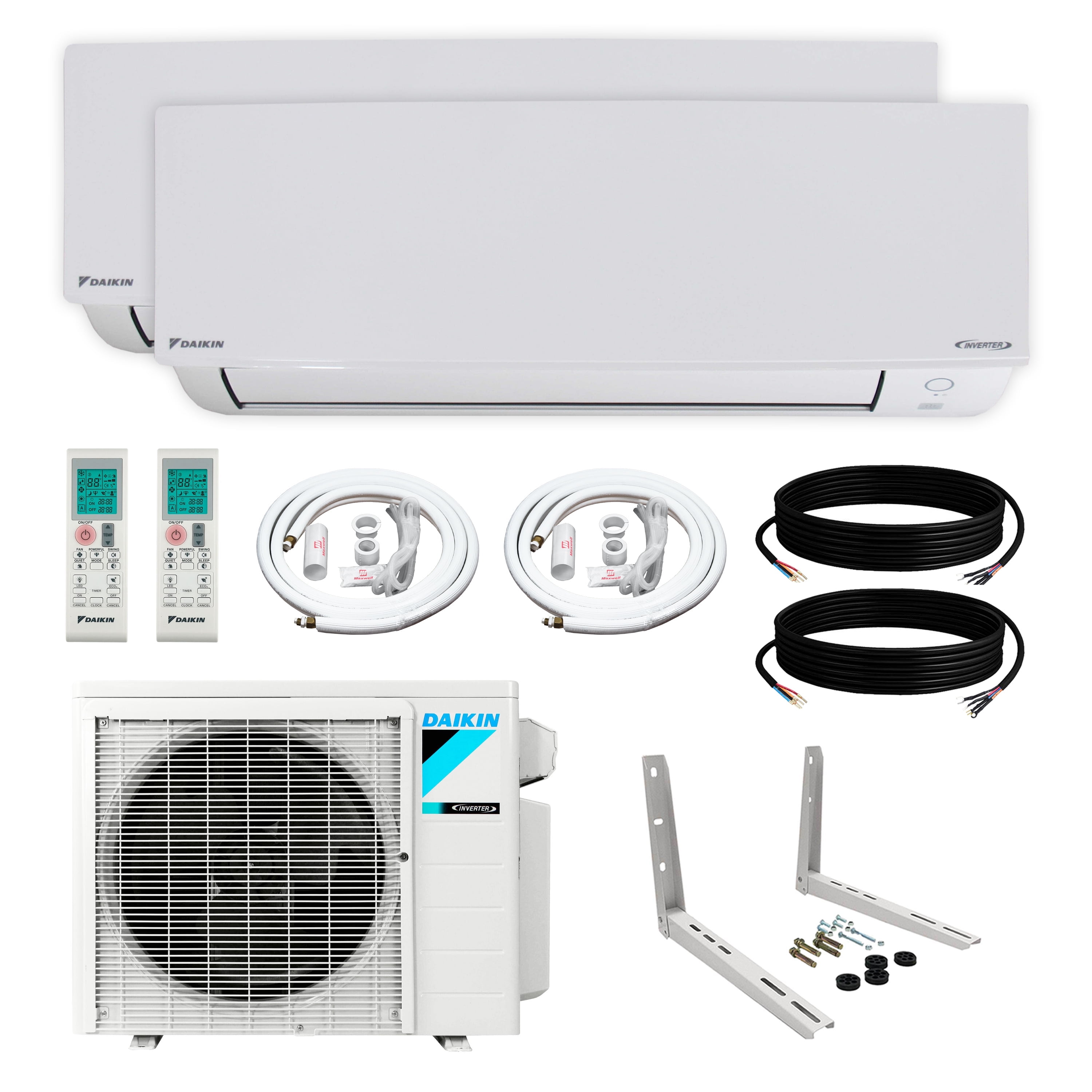 Daikin 2-Zone 18,000 BTU Mini Split AC Heat Pump with 15 Kit