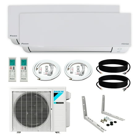 Daikin 2-Zone (9,000 BTU + 12,000 BTU) CIRRA Series Mini Split Air Conditioner Heat Pump System with Maxwell 15 ft. Installation Kit and Wall Bracket