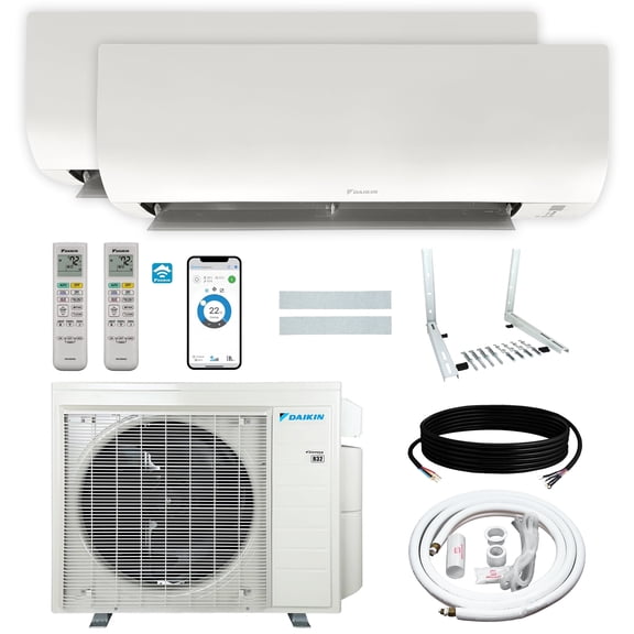 Daikin 24,000 BTU (12K + 12K) 21SEER2 Dual Zone Mini Split Wi-Fi Enabled Air Conditioner Heat Pump R-32 System with Maxwell 15 ft. Installation Kit and Wall Mounting Bracket