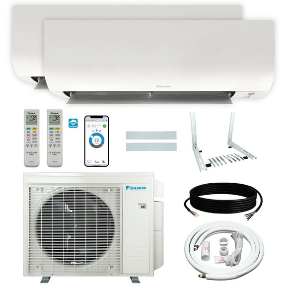 Daikin 24,000 BTU (15K + 15K) 21SEER2 Dual Zone Mini Split Wi-Fi Enabled Air Conditioner Heat Pump R-32 System with Maxwell 15 ft. Installation Kit and Wall Mounting Bracket