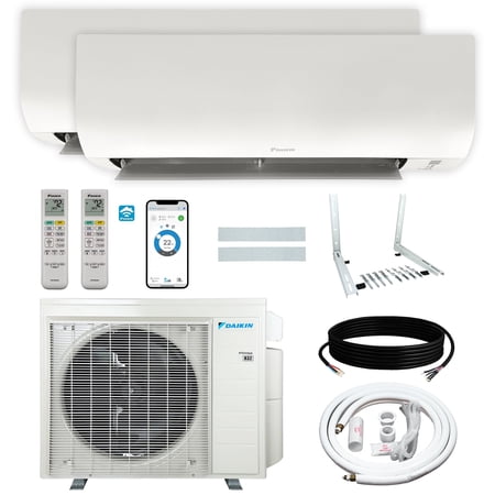 Daikin 24,000 BTU (9K + 18K) 21SEER2 Dual Zone Mini Split Wi-Fi Enabled Air Conditioner Heat Pump R-32 System with Maxwell 15 ft. Installation Kit and Wall Mounting Bracket