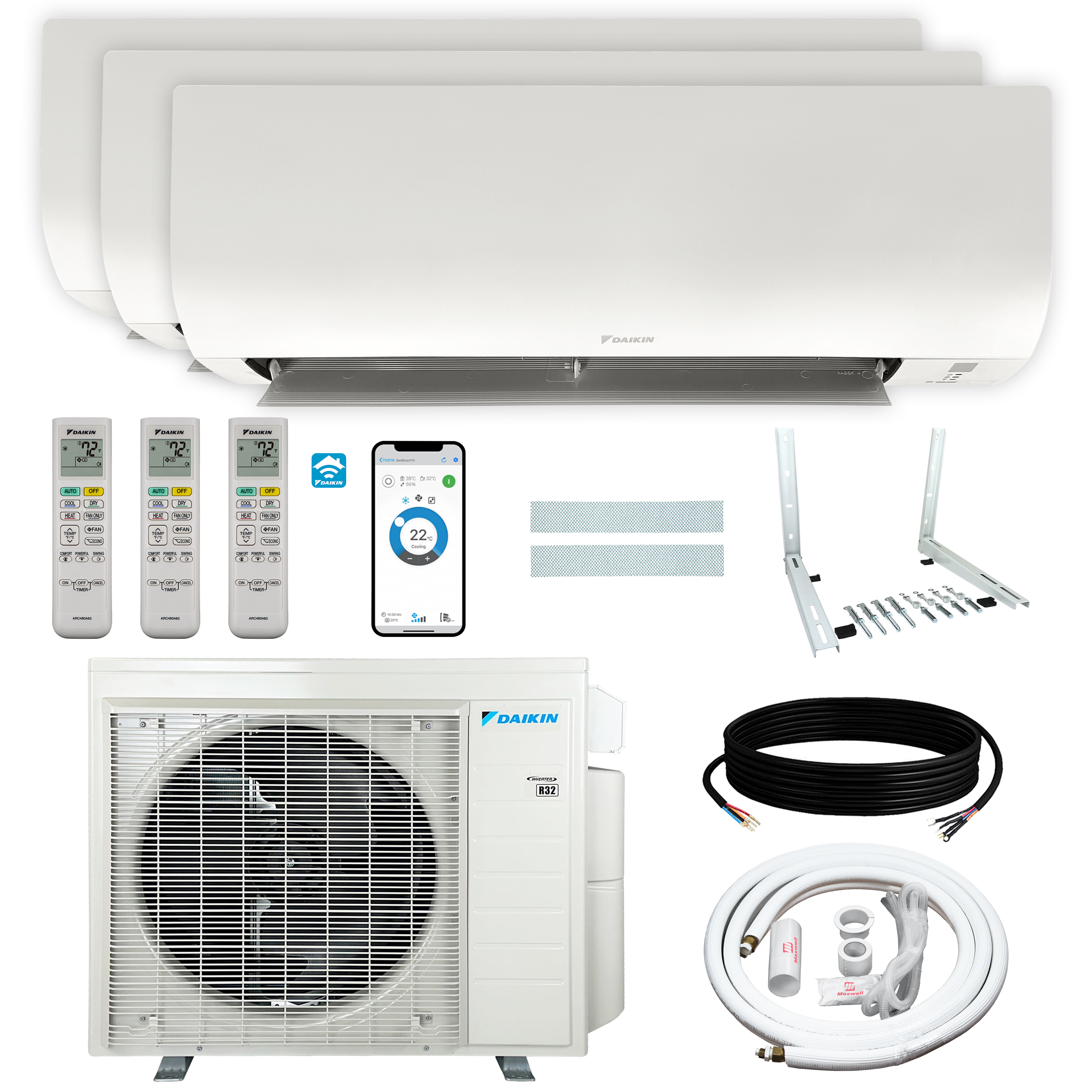 Daikin 36,000 BTU (9K + 12K + 15K ) 20 SEER2 3-Zone Mini Split Wi-Fi ...