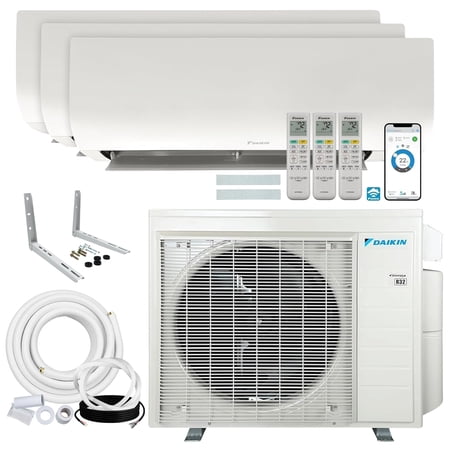 Daikin 36,000 BTU (9K + 9K + 15K) 20 SEER2 3-Zone Mini Split Wi-Fi Enabled Air Conditioner Heat Pump R-32 System with Maxwell 15 ft. Installation Kits and Wall Mounting Bracket
